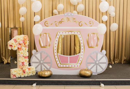 1st Birthday Pink Cartoon Pumpkin Car Backdrop